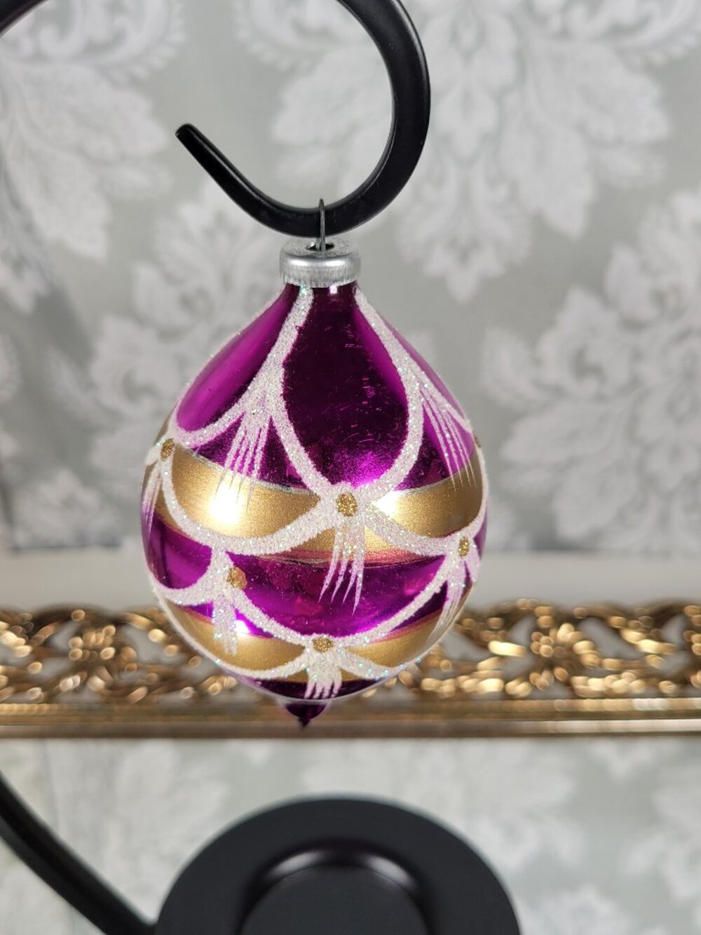 Vintage Glittery Pink Teardrop Christmas Ornament - Colombia
